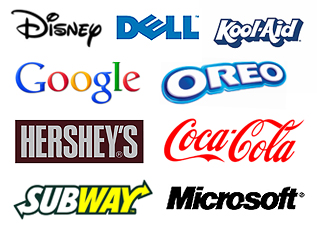 Text Logos - Disney, Dell, Kool-Aid, Google, Oreo, Hershey's, Coca-Cola, Subway, Microsoft